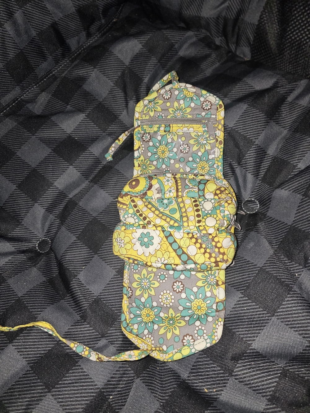 Vera Bradley Yellow and Teal Floral Quilted Cosmetic Case